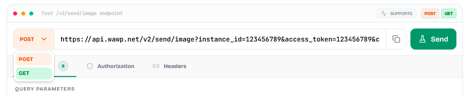 Interactive API Tester: Screenshot of the Postman-style tester highlighting the URL bar and Send button.